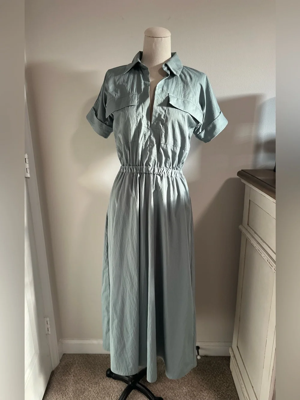 Abercrombie & Fitch Sage Green Utility Maxi Dress